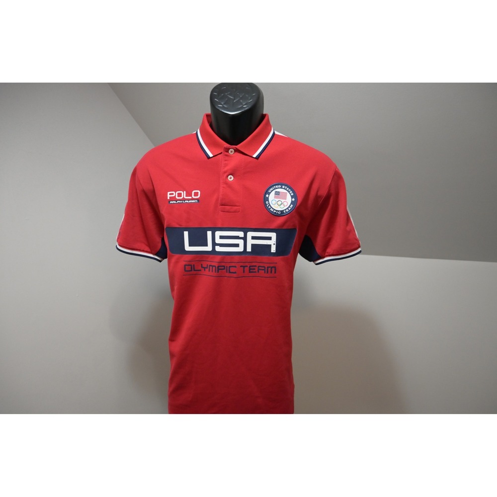 Polo Ralph Lauren USA Olympic Team Men Large Red Short Sleeve Polo Shirt